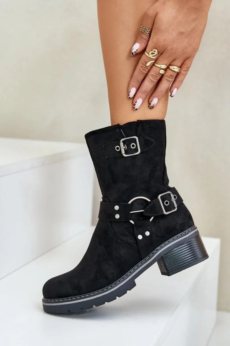 Discount Botki Damskie Na Niskim Obcasie Z Klamrami Czarne Zudra Damskie Brązowe I Beżowe Botki|Botki Na Obcasie