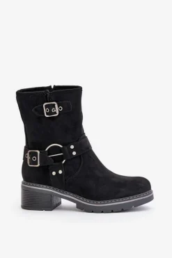 Discount Botki Damskie Na Niskim Obcasie Z Klamrami Czarne Zudra Damskie Brązowe I Beżowe Botki|Botki Na Obcasie