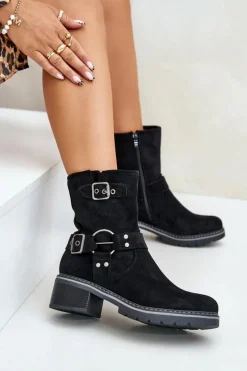 Discount Botki Damskie Na Niskim Obcasie Z Klamrami Czarne Zudra Damskie Brązowe I Beżowe Botki|Botki Na Obcasie