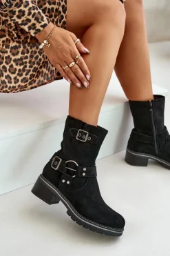 Discount Botki Damskie Na Niskim Obcasie Z Klamrami Czarne Zudra Damskie Brązowe I Beżowe Botki|Botki Na Obcasie