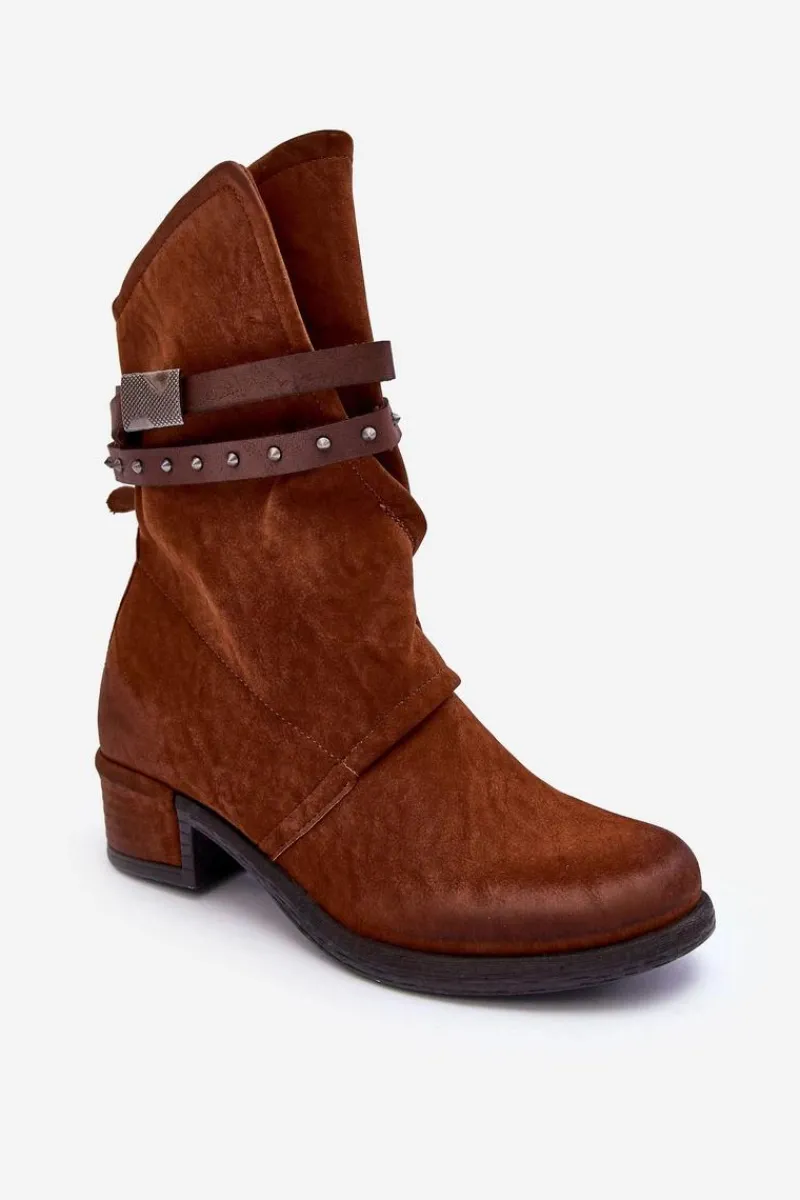 Best Boto Botki Damskie Na Niskim Obcasie Z Paskami Camel Thelereia