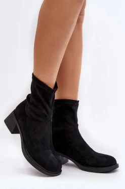 Sale Evento Botki Damskie Na Niskim Obcasie Czarne Aphroteia - Zamsz Czarny