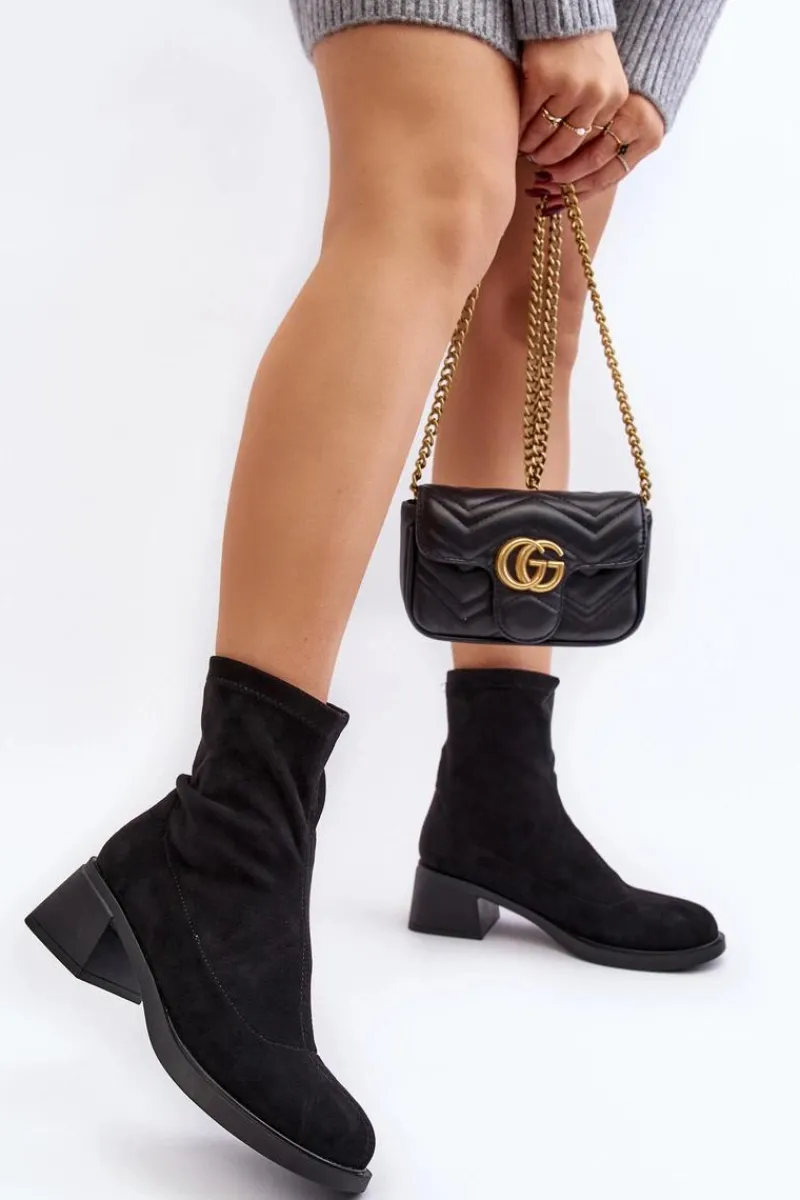 Sale Evento Botki Damskie Na Niskim Obcasie Czarne Aphroteia - Zamsz Czarny