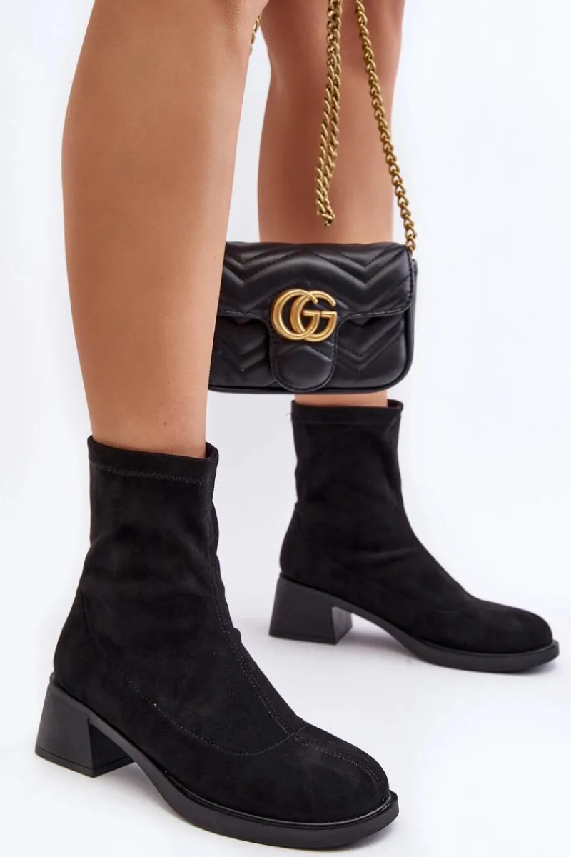 Sale Evento Botki Damskie Na Niskim Obcasie Czarne Aphroteia - Zamsz Czarny