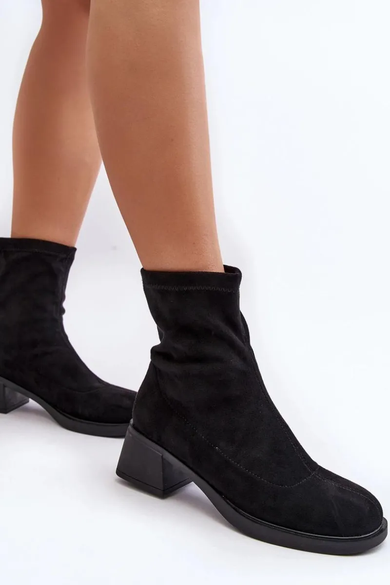 Sale Evento Botki Damskie Na Niskim Obcasie Czarne Aphroteia - Zamsz Czarny
