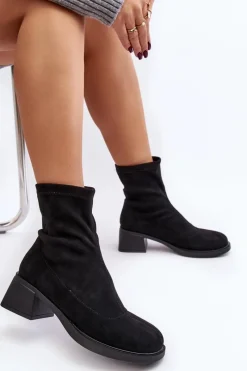 Sale Evento Botki Damskie Na Niskim Obcasie Czarne Aphroteia - Zamsz Czarny