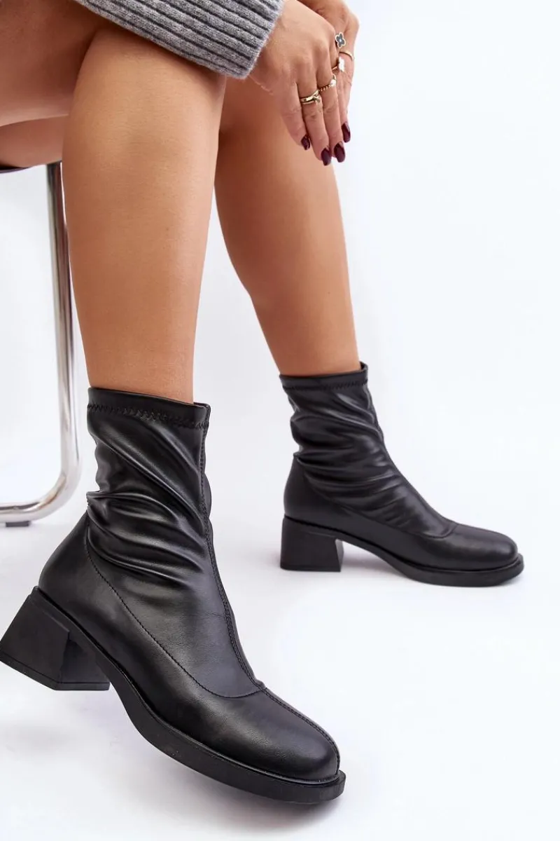 Botki Damskie Na Niskim Obcasie Czarne Aphroteia Damskie Botki Ocieplane|Czarne Botki