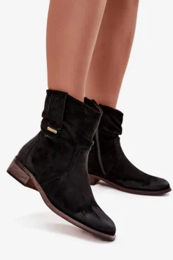 Sale Evento Botki Damskie Na Niskim Obcasie Z Marszczeniem Ocieplane Czarne Gracia Czarny