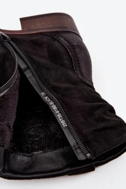 Sale Evento Botki Damskie Na Niskim Obcasie Z Marszczeniem Ocieplane Czarne Gracia Czarny