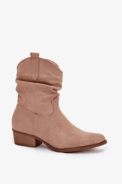 Discount Boto Botki Damskie Na Niskim Obcasie Z Marszczeniem Beżowe Adena