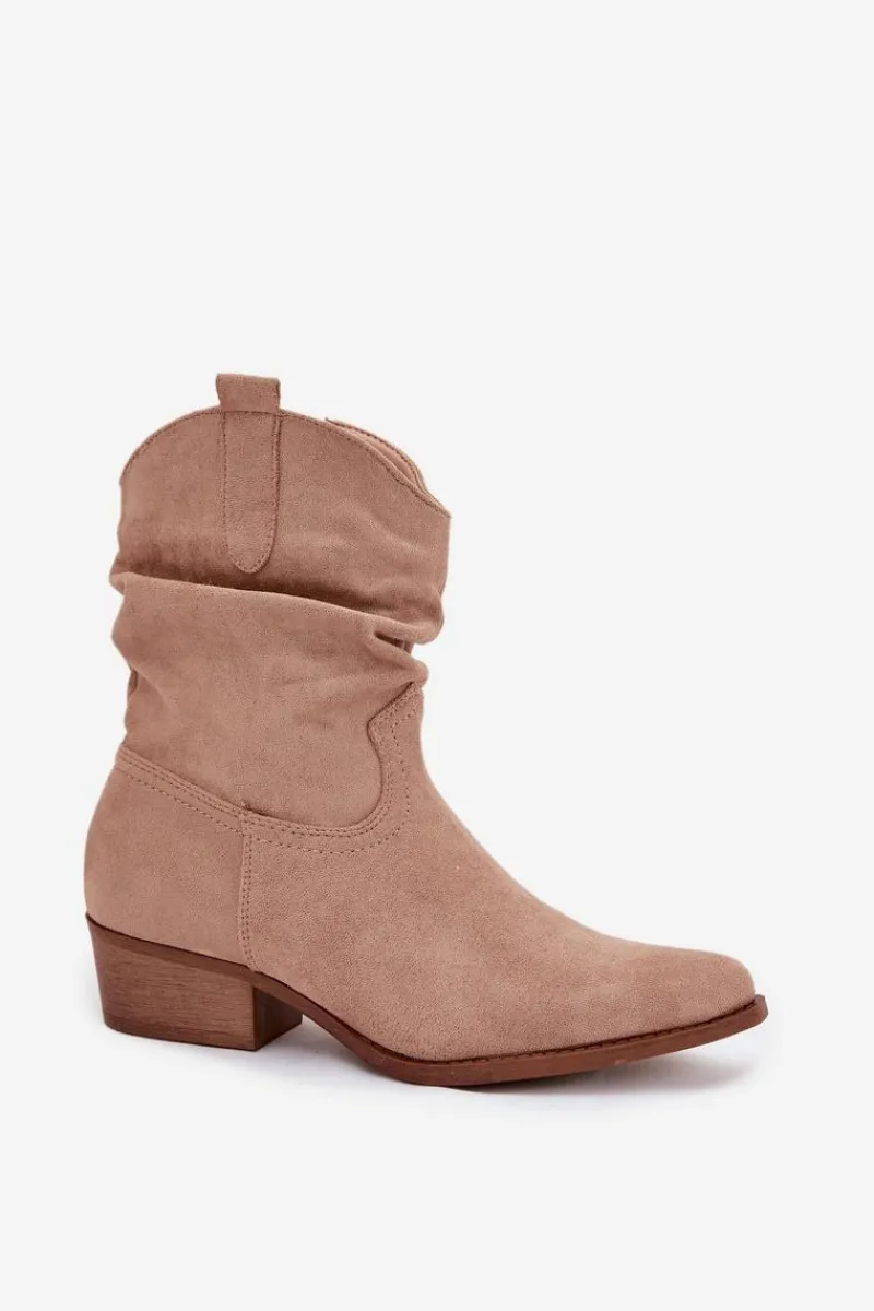 Discount Boto Botki Damskie Na Niskim Obcasie Z Marszczeniem Beżowe Adena