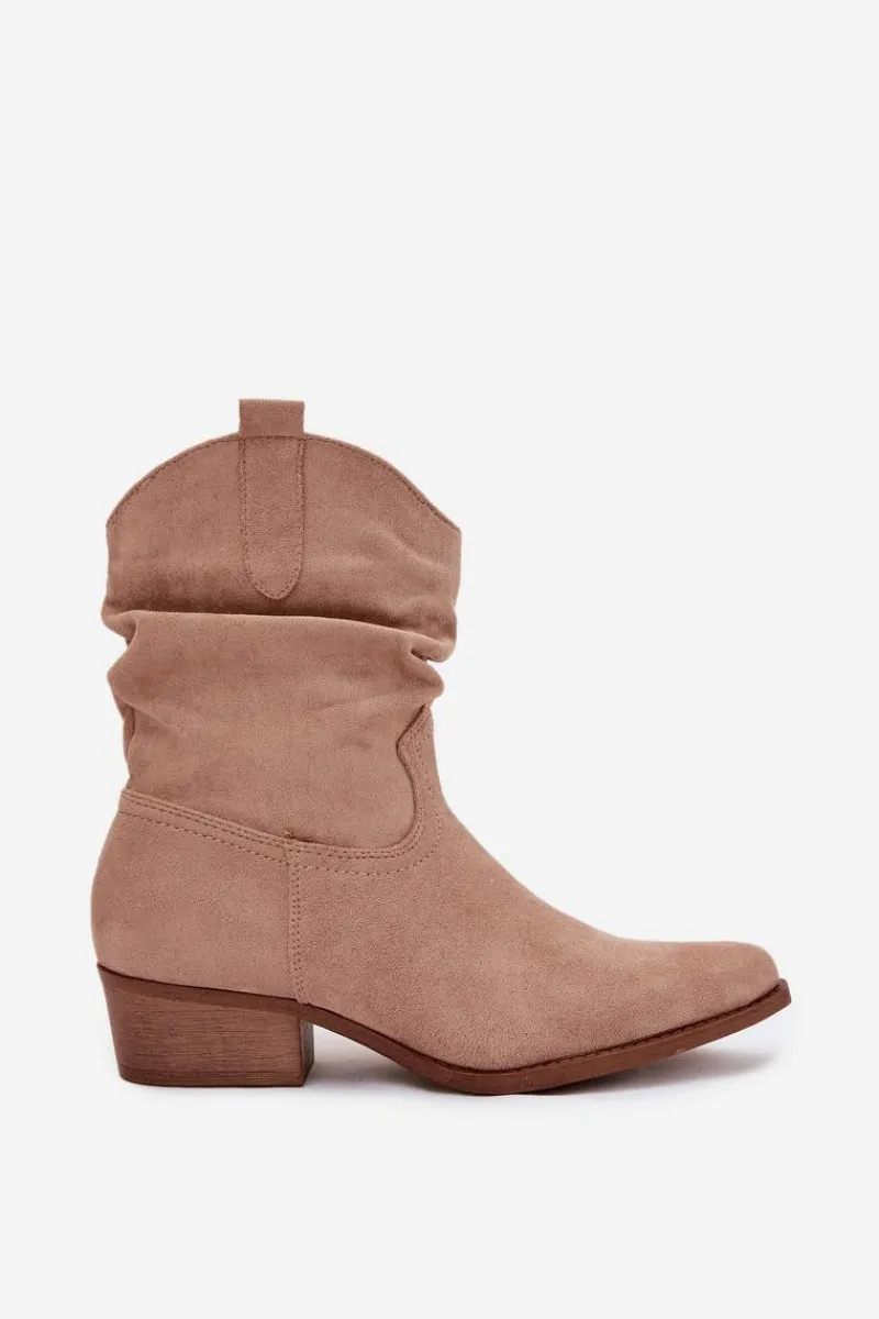 Discount Boto Botki Damskie Na Niskim Obcasie Z Marszczeniem Beżowe Adena