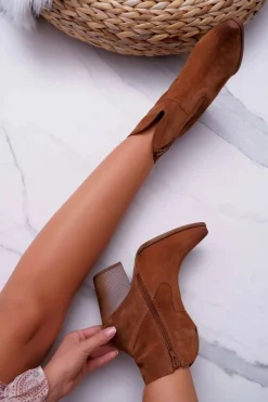 Best Boto Botki Damskie Na Obcasie Skóra Zamsz Koniak Nicole 2433