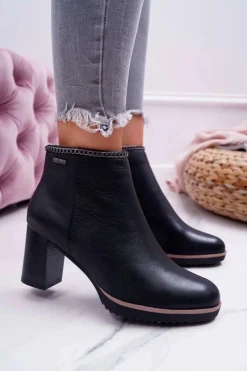 New Botki Damskie Na Obcasie Skóra Big Star Czarne BB274618 Damskie Botki Na Słupku|Botki Zimowe Damskie