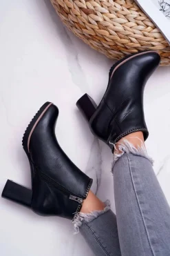 New Botki Damskie Na Obcasie Skóra Big Star Czarne BB274618 Damskie Botki Na Słupku|Botki Zimowe Damskie