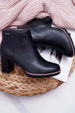 New Botki Damskie Na Obcasie Skóra Big Star Czarne BB274618 Damskie Botki Na Słupku|Botki Zimowe Damskie