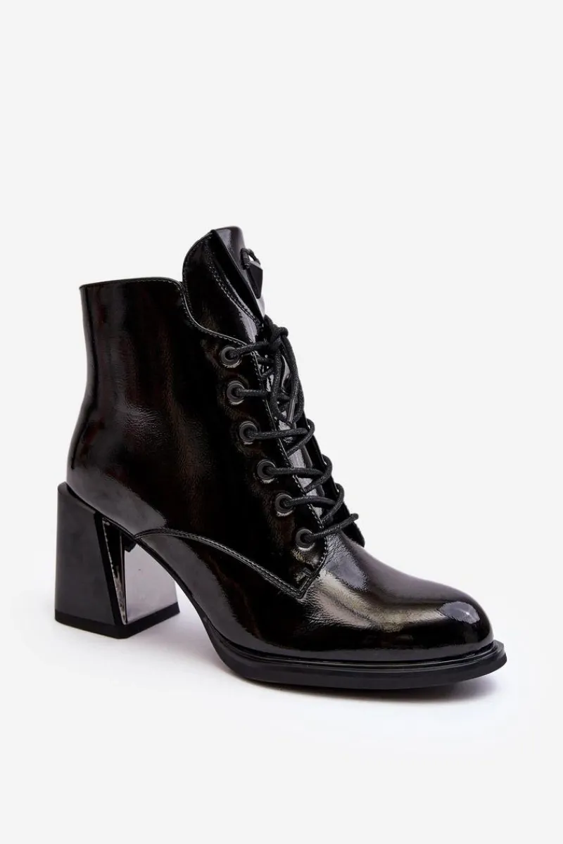 Botki Na Słupku|Czarne Botki>Damskie buty S.Barski Botki Damskie Na Obcasie Sznurowane D&A CR8163 Czarne