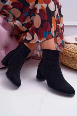 Outlet Buty Sergio Leone Botki Damskie Na Obcasie Sergio Leone Czarne BT522