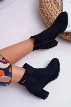 Outlet Buty Sergio Leone Botki Damskie Na Obcasie Sergio Leone Czarne BT522