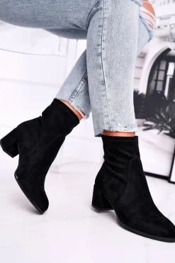 Hot Botki Damskie Na Obcasie Sergio Leone Czarne BT151 Damskie Botki Wiosenne|Botki Na Słupku