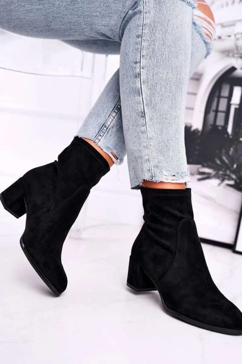 Hot Botki Damskie Na Obcasie Sergio Leone Czarne BT151 Damskie Botki Wiosenne|Botki Na Słupku