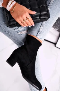 Hot Botki Damskie Na Obcasie Sergio Leone Czarne BT151 Damskie Botki Wiosenne|Botki Na Słupku