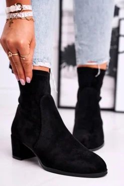 Hot Botki Damskie Na Obcasie Sergio Leone Czarne BT151 Damskie Botki Wiosenne|Botki Na Słupku