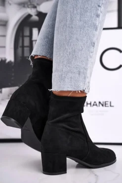 Hot Botki Damskie Na Obcasie Sergio Leone Czarne BT151 Damskie Botki Wiosenne|Botki Na Słupku