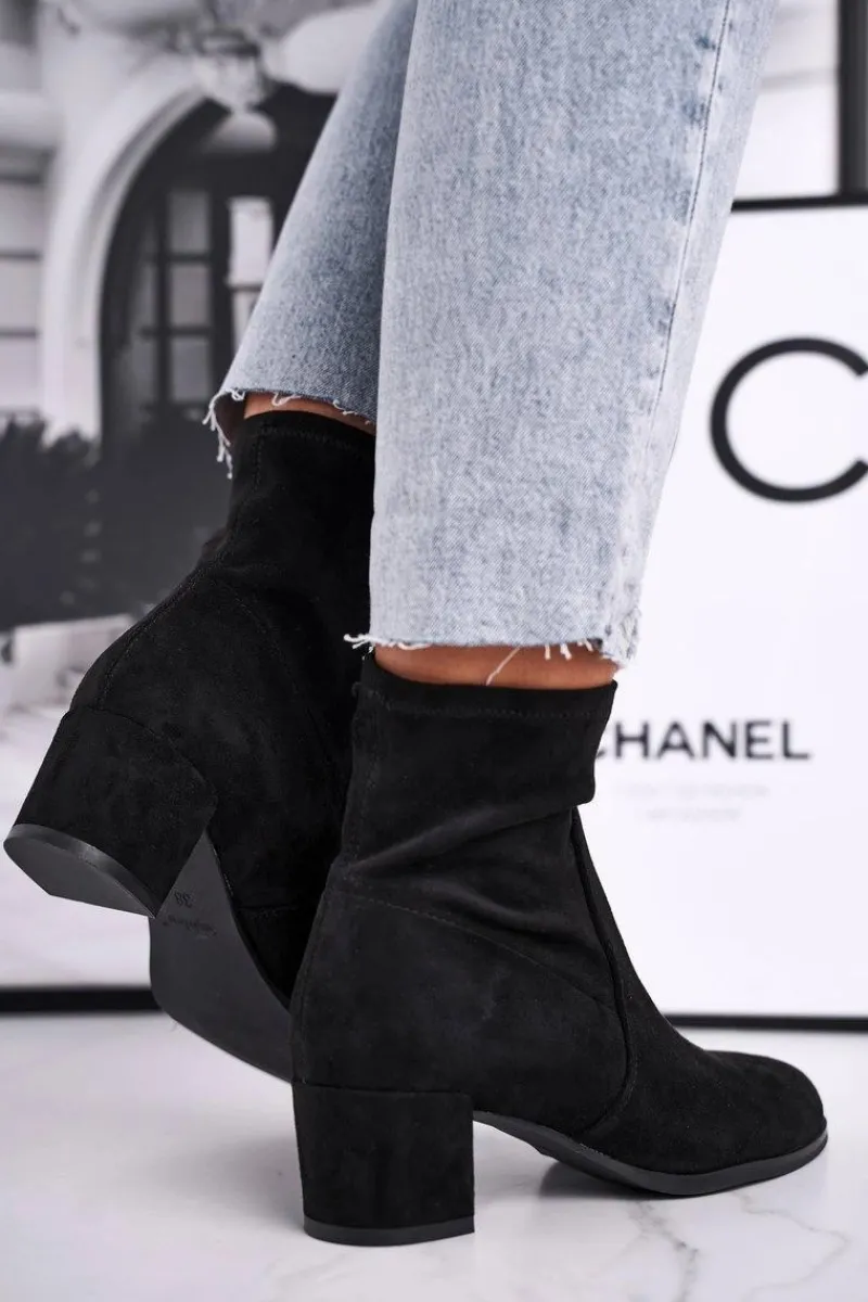 Hot Botki Damskie Na Obcasie Sergio Leone Czarne BT151 Damskie Botki Wiosenne|Botki Na Słupku