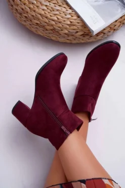 Botki Na Słupku|Botki Zimowe Damskie>Buty Sergio Leone Botki Damskie Na Obcasie Sergio Leone Bordowe BT522