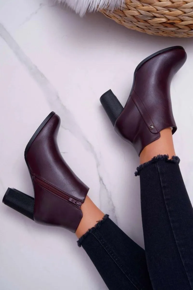 Online Buty Sergio Leone Botki Damskie Na Obcasie Sergio Leone Bordowe BT518