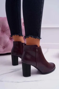 Online Buty Sergio Leone Botki Damskie Na Obcasie Sergio Leone Bordowe BT518