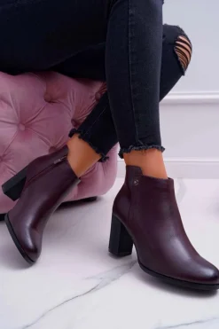 Online Buty Sergio Leone Botki Damskie Na Obcasie Sergio Leone Bordowe BT518