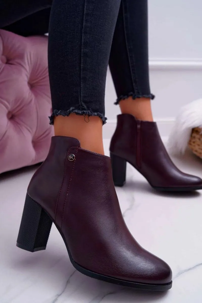 Online Buty Sergio Leone Botki Damskie Na Obcasie Sergio Leone Bordowe BT518