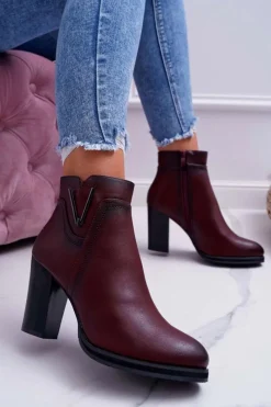 Botki Na Słupku|Botki Zimowe Damskie>Buty Sergio Leone Botki Damskie Na Obcasie Sergio Leone Bordowe BT537