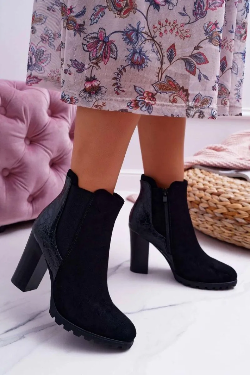 Outlet Botki Damskie Na Obcasie Czarne Mondego Damskie Botki Na Słupku|Botki Zimowe Damskie