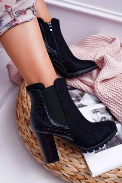 Outlet Botki Damskie Na Obcasie Czarne Mondego Damskie Botki Na Słupku|Botki Zimowe Damskie