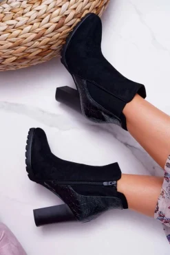 Outlet Botki Damskie Na Obcasie Czarne Mondego Damskie Botki Na Słupku|Botki Zimowe Damskie