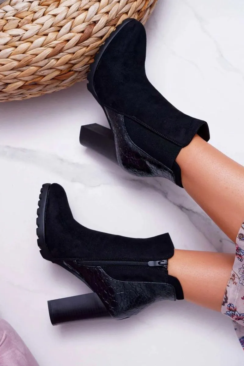 Outlet Botki Damskie Na Obcasie Czarne Mondego Damskie Botki Na Słupku|Botki Zimowe Damskie