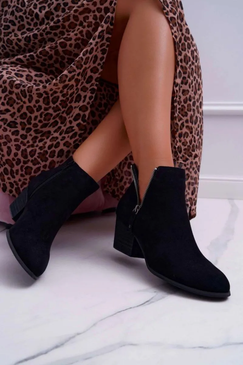 Online Boto Botki Damskie Na Obcasie Suwak Zamszowe Czarne Farre
