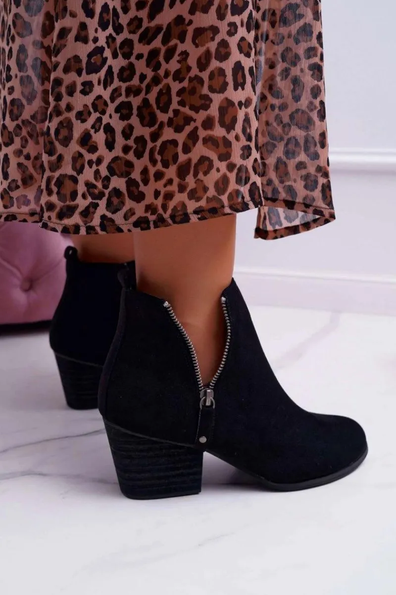 Online Boto Botki Damskie Na Obcasie Suwak Zamszowe Czarne Farre
