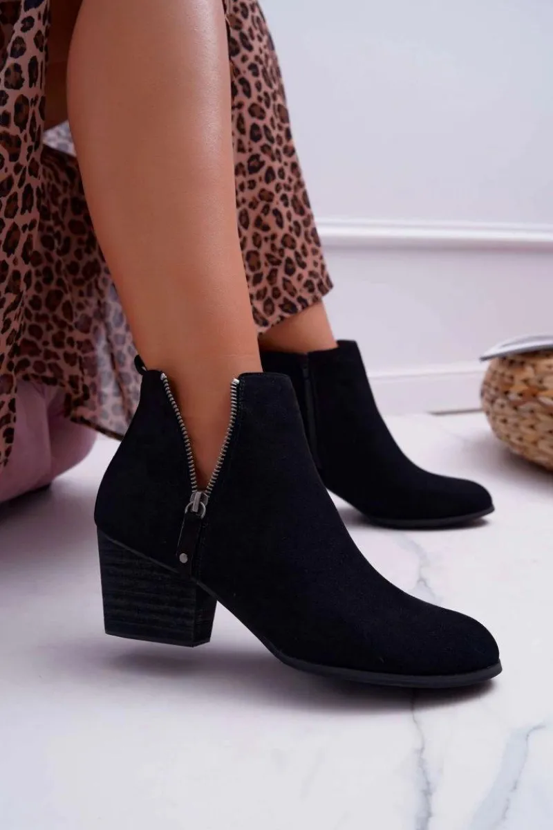 Online Boto Botki Damskie Na Obcasie Suwak Zamszowe Czarne Farre