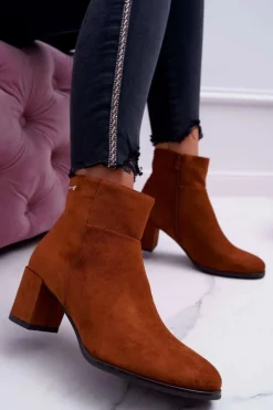 Botki Na Słupku|Botki Zimowe Damskie>Buty Sergio Leone Botki Damskie Na Obcasie Sergio Leone Camel BT522