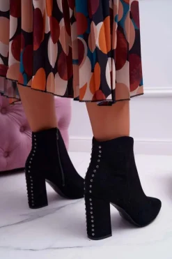 Sale Botki Damskie Na Obcasie Z Nitami W Szpic RB23P Czarne Snack Damskie Botki Na Słupku|Botki Zimowe Damskie