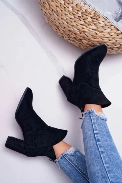 Discount Buty Sergio Leone Botki Damskie Na Obcasie Sergio Leone Czarne BT525