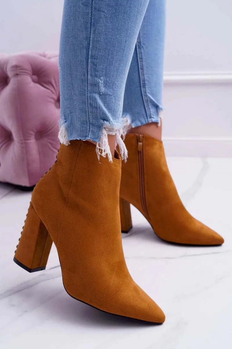 Sale Boto Botki Damskie Na Obcasie Z Nitami W Szpic RB23P Camel Snack