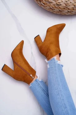 Sale Boto Botki Damskie Na Obcasie Z Nitami W Szpic RB23P Camel Snack