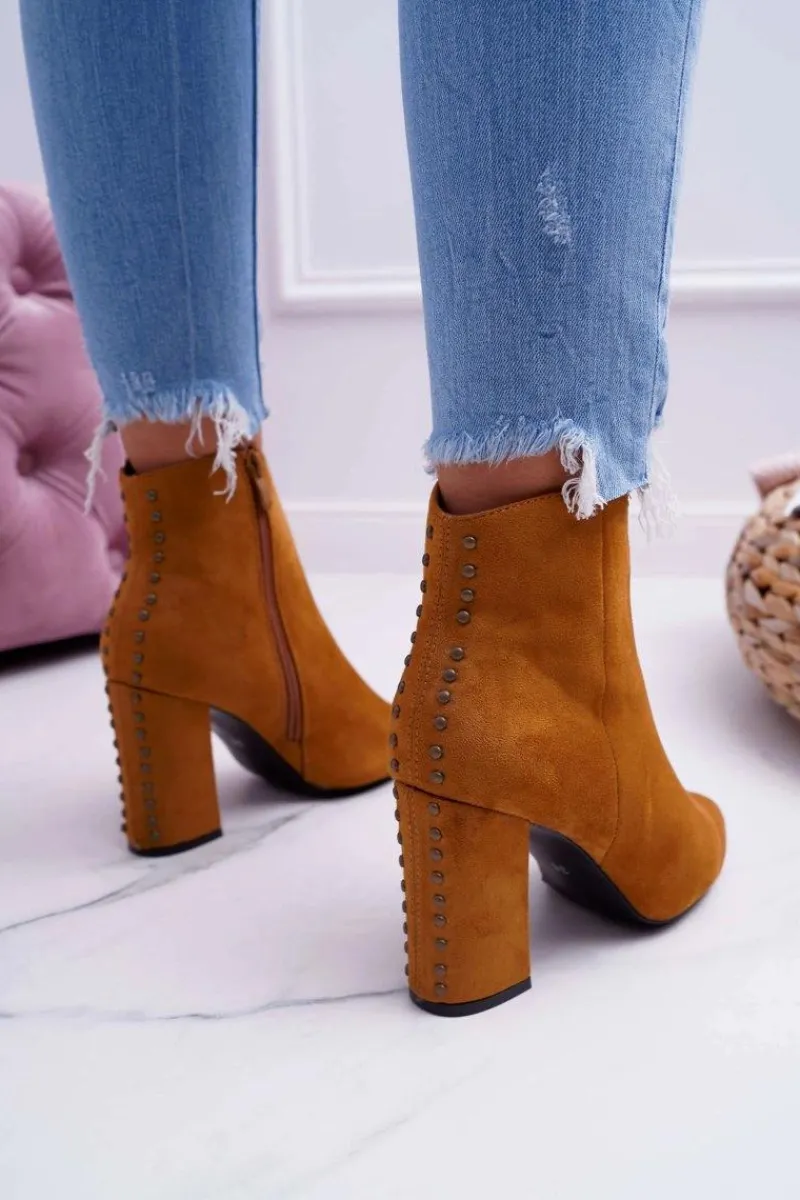 Sale Boto Botki Damskie Na Obcasie Z Nitami W Szpic RB23P Camel Snack