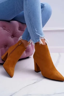 Sale Boto Botki Damskie Na Obcasie Z Nitami W Szpic RB23P Camel Snack