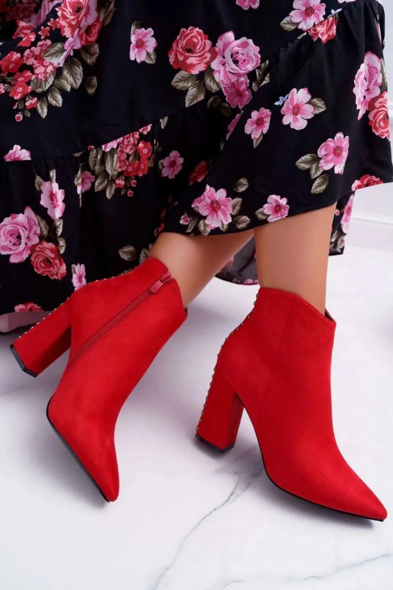 Discount Botki Damskie Na Obcasie Z Nitami W Szpic Czerwone Snack Damskie Botki Na Słupku|Botki Zimowe Damskie